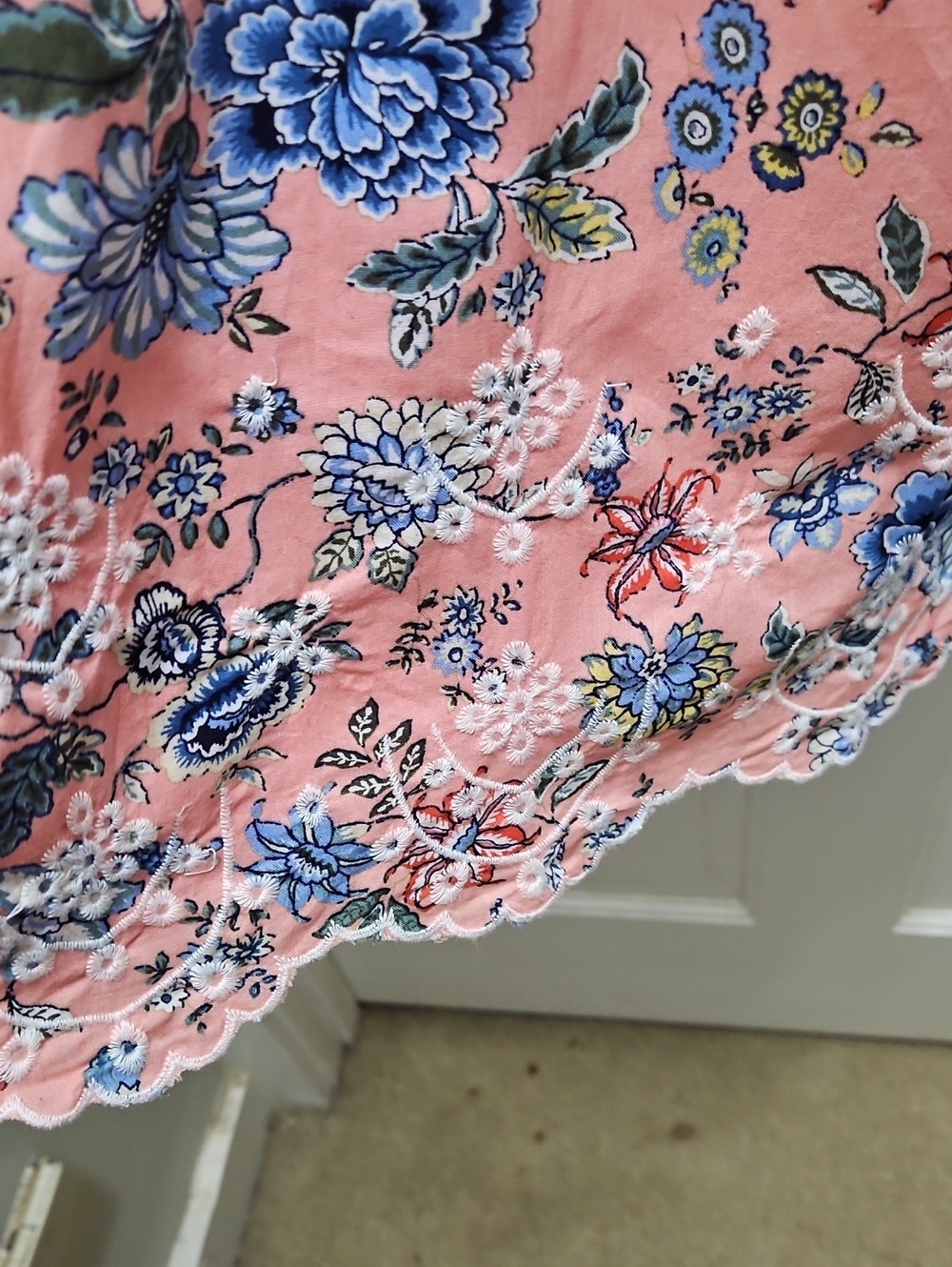 LOFT Pink Floral 3/4 Sleeve Tiered Dress Size 14 Embroidery - Picture 4 of 9